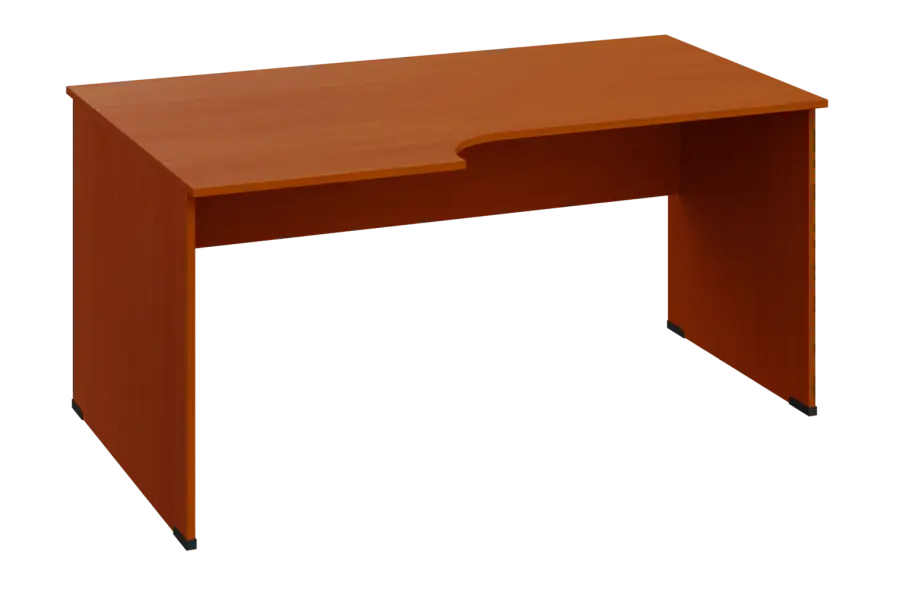 ERL 28 - 166 stůl kancelářský, rohový, levý, dřevěná podnož, deska 25 mm, široký 1600 mm, třešeň šumavská